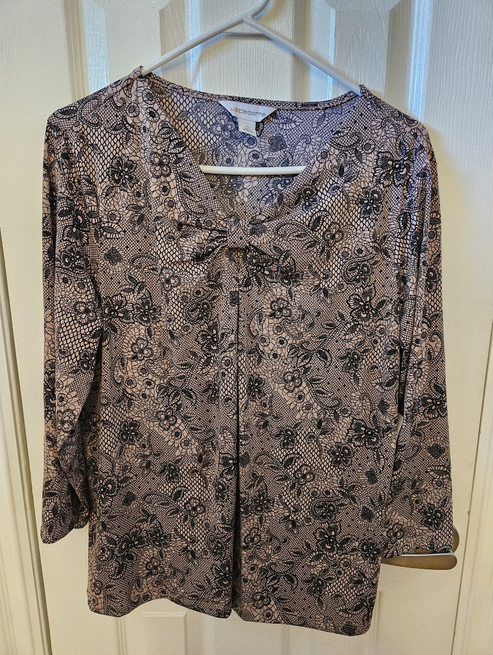 Liz Claiborne XL 3/4 Sleeve Blouse with Gathered Neckline - NWT